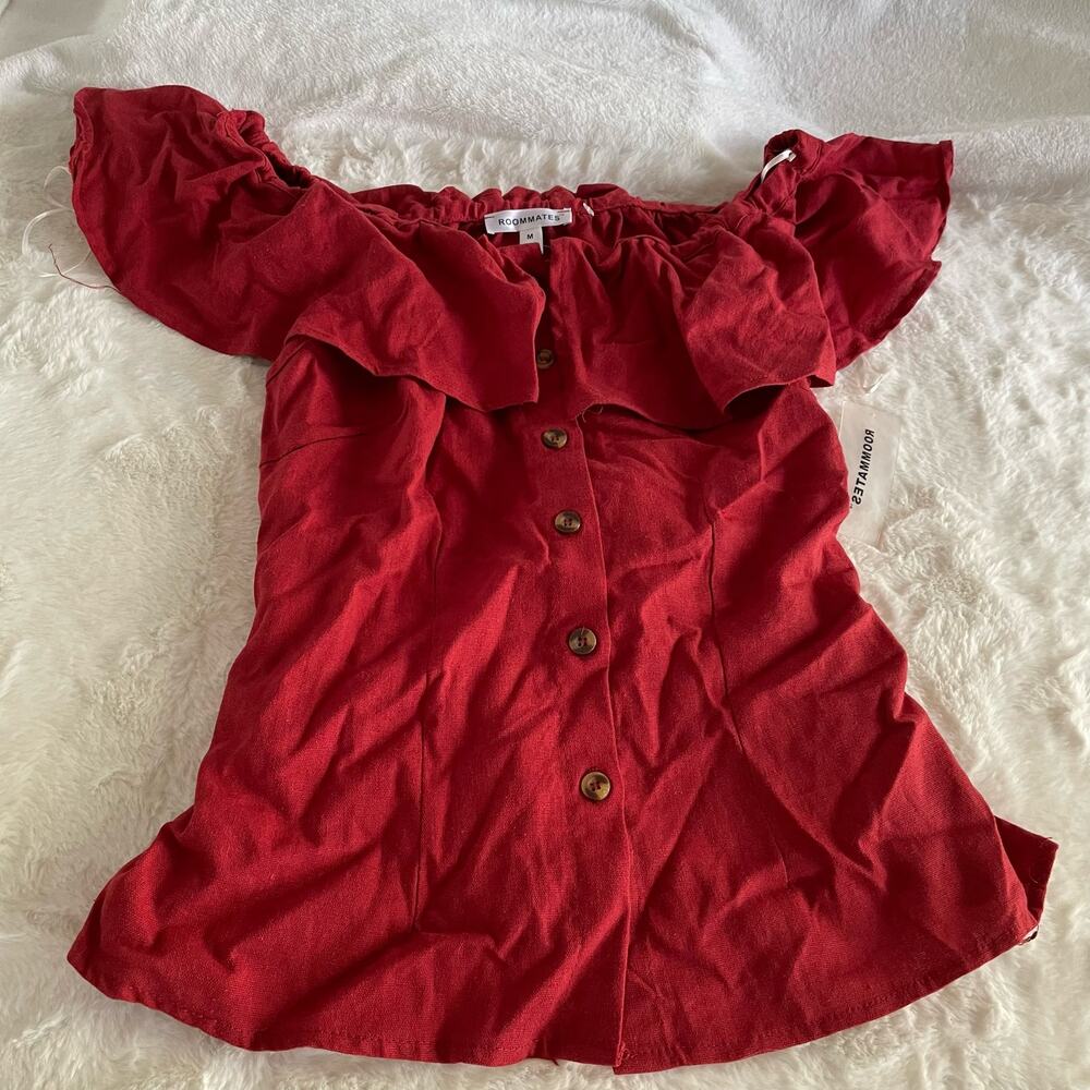 NWT new Roommates Off Shoulder ruffle tie Shirt blouse size medium M